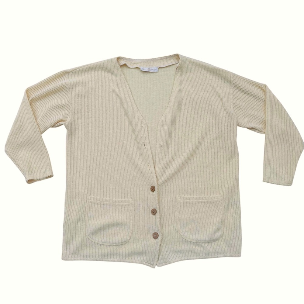 Cape Isle Knitters Womens Cardigan XL Butter Yellow Ribbed Knit Button Sweater